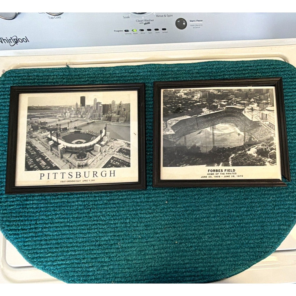 Set of 2 Framed Black & White Pittsburgh Forbes Field Stadium Cityscape Prints